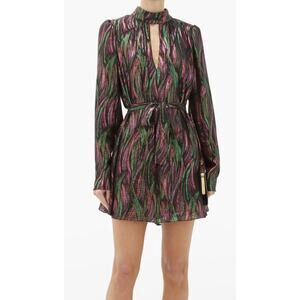 Saloni Tania Mini Dress Size 0 US Black Rainbow Metallic Shimmer - Missing Belt